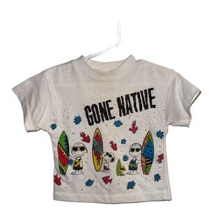 Vintage 80s Peanuts Snoopy Surf Graphic T-Shirt Toddler Single Stitch Size 2T